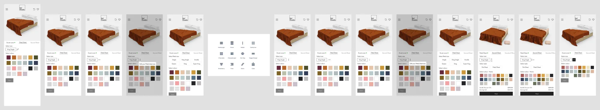 Select-size ideations: pill, segmented, and stepper variants.