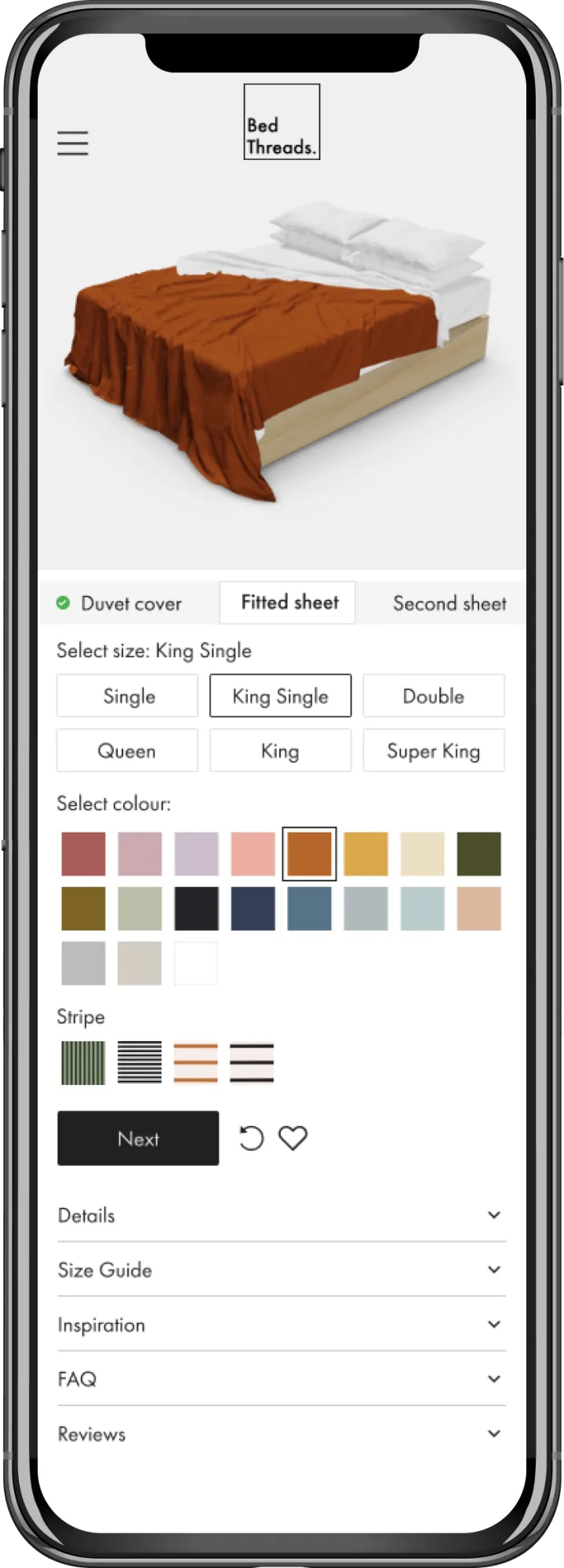 Mobile: build step with colour swatches.