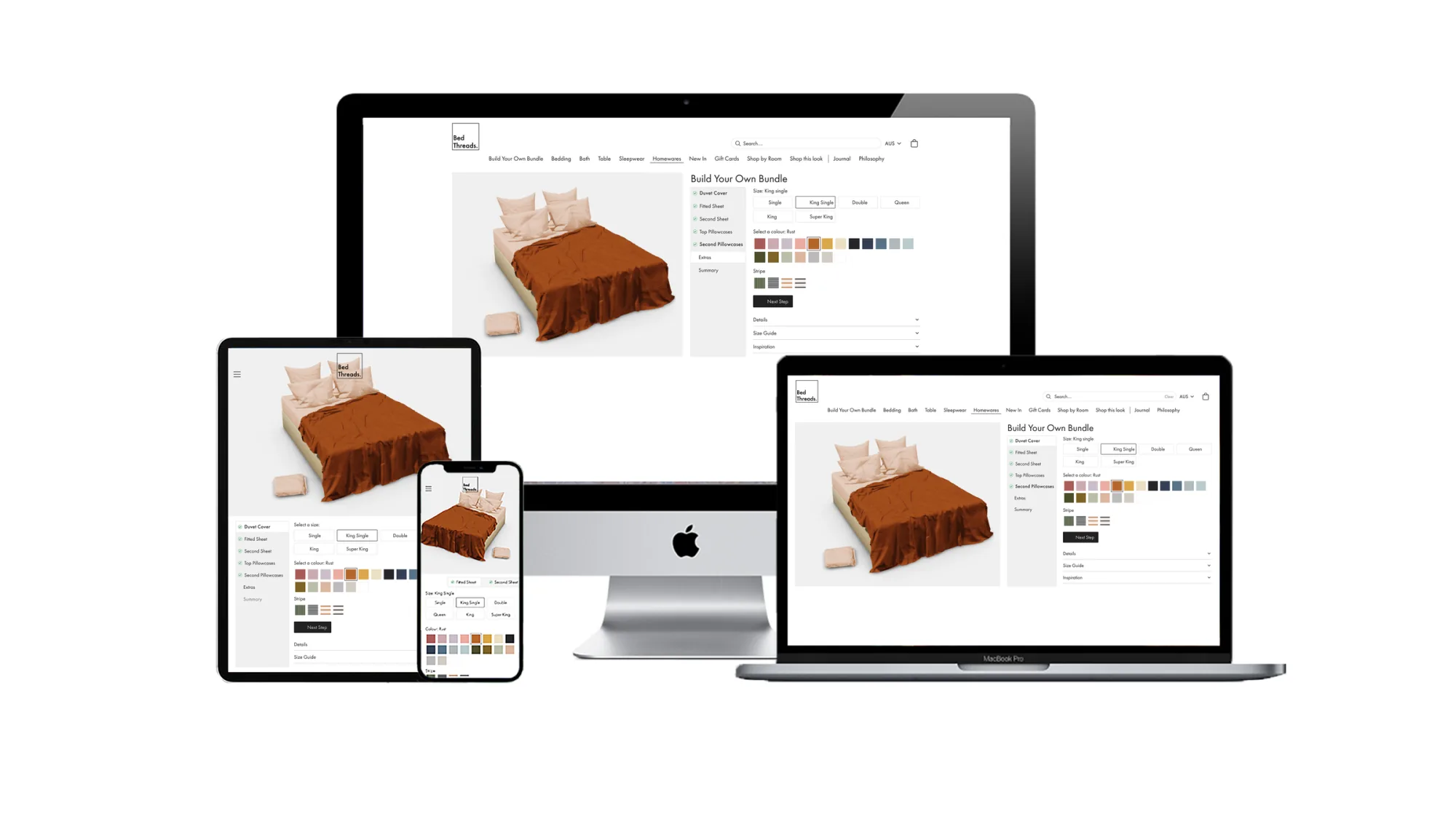Bed Threads Build Your Own Bundle configurator across mobile and desktop.