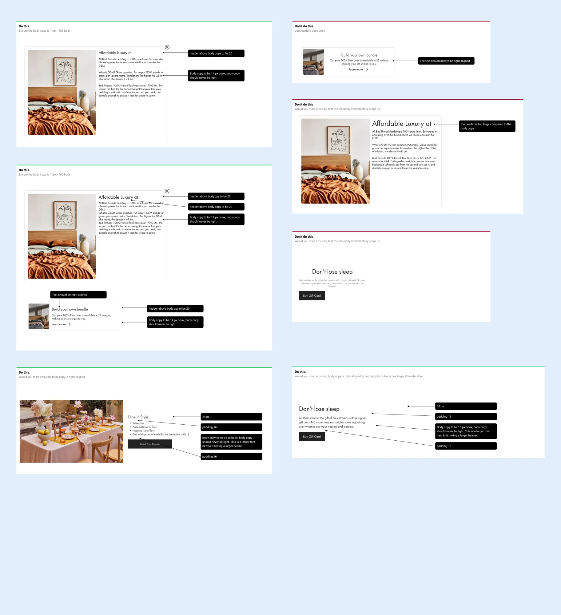 Bed Threads card system: modular content containers.