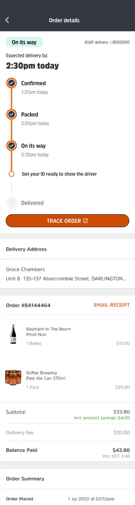 Original BWS My purchases list: status text only, ETA buried, no differentiation between in-flight and stuck orders.