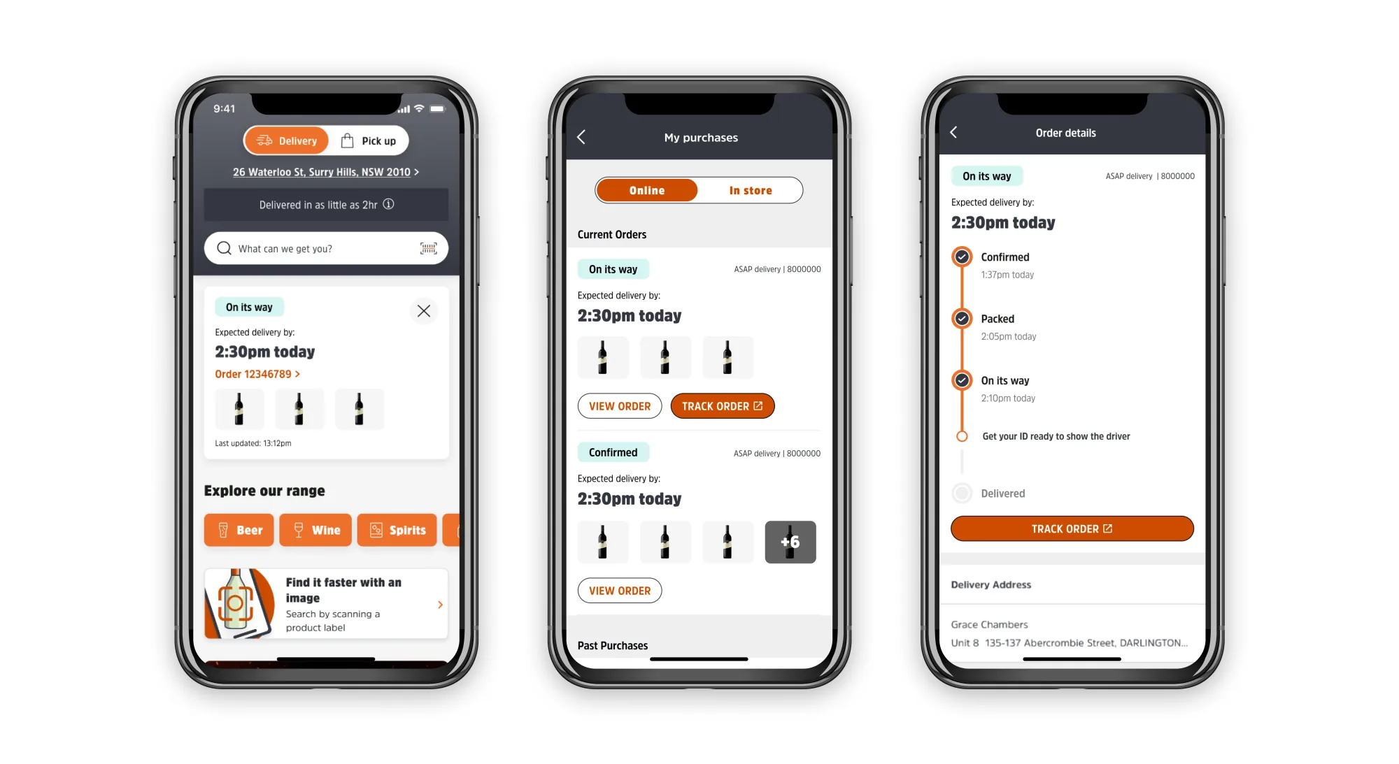 BWS final design: order status timeline across multiple states.