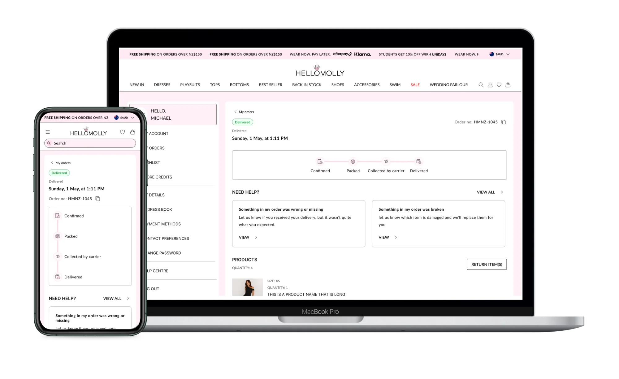 Order details screen with real-time status.