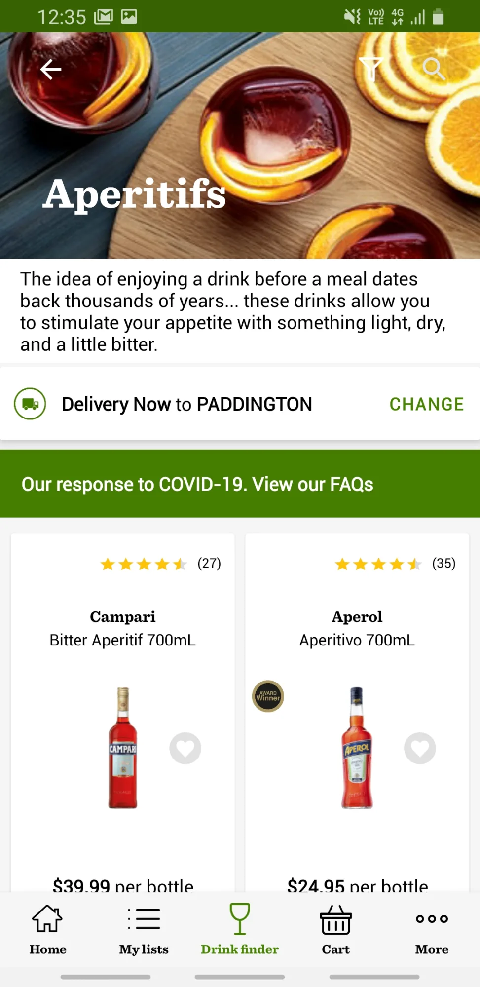 Dan Murphy's category and search interface.