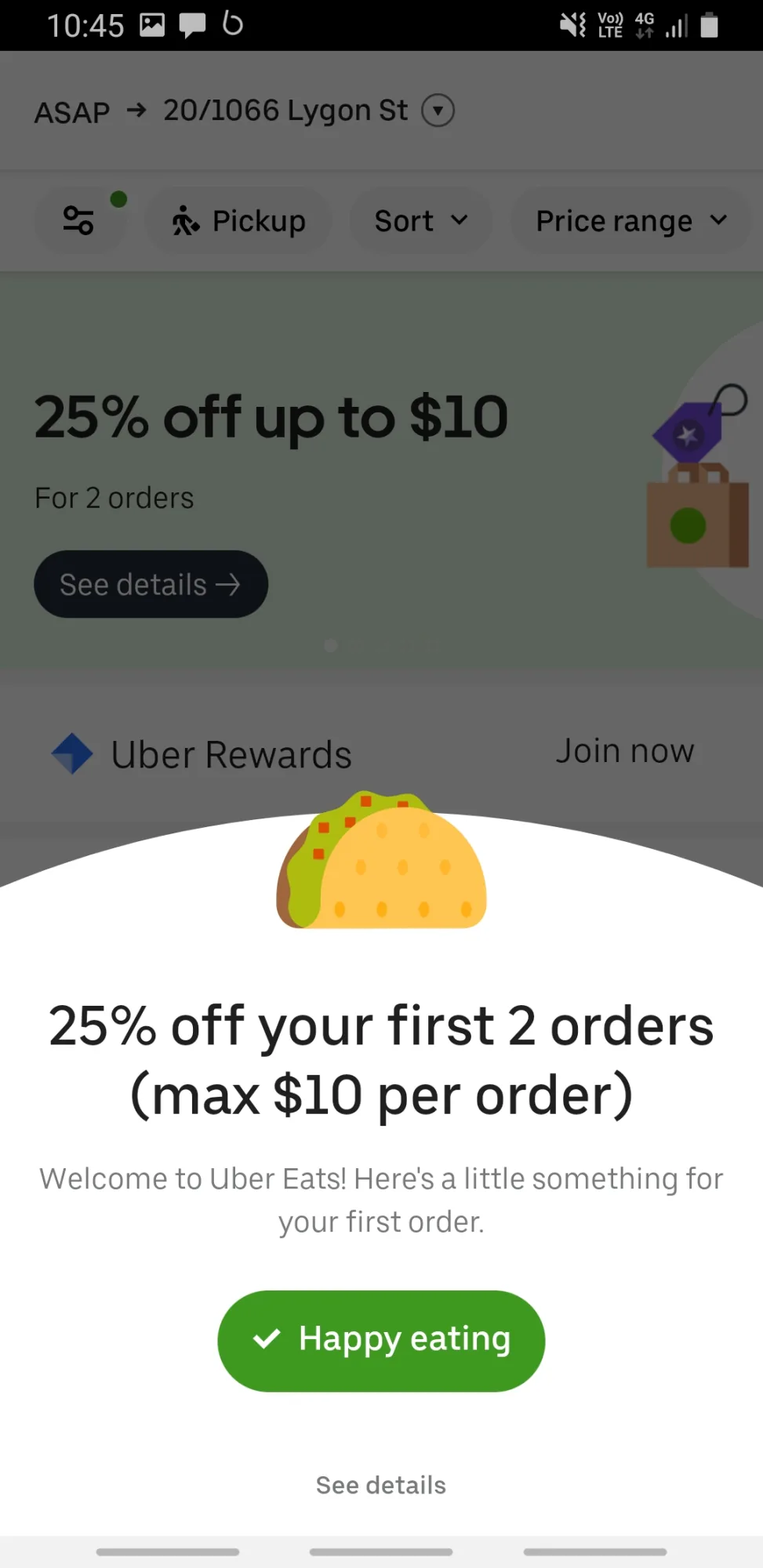 Uber Eats home: multi-axis scrolling rows.