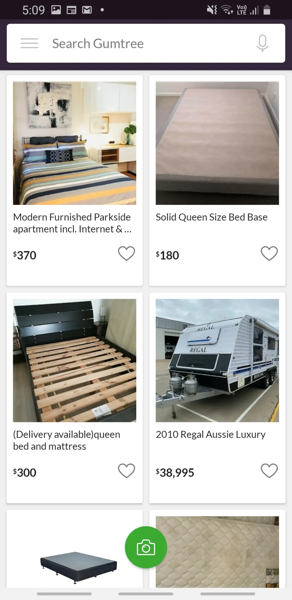 Gumtree listings: two-column grid driven by search.