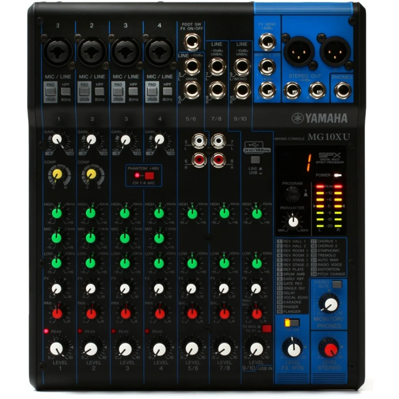 Yamaha MG10Xu ten-channel mixer with USB and SPX effects.