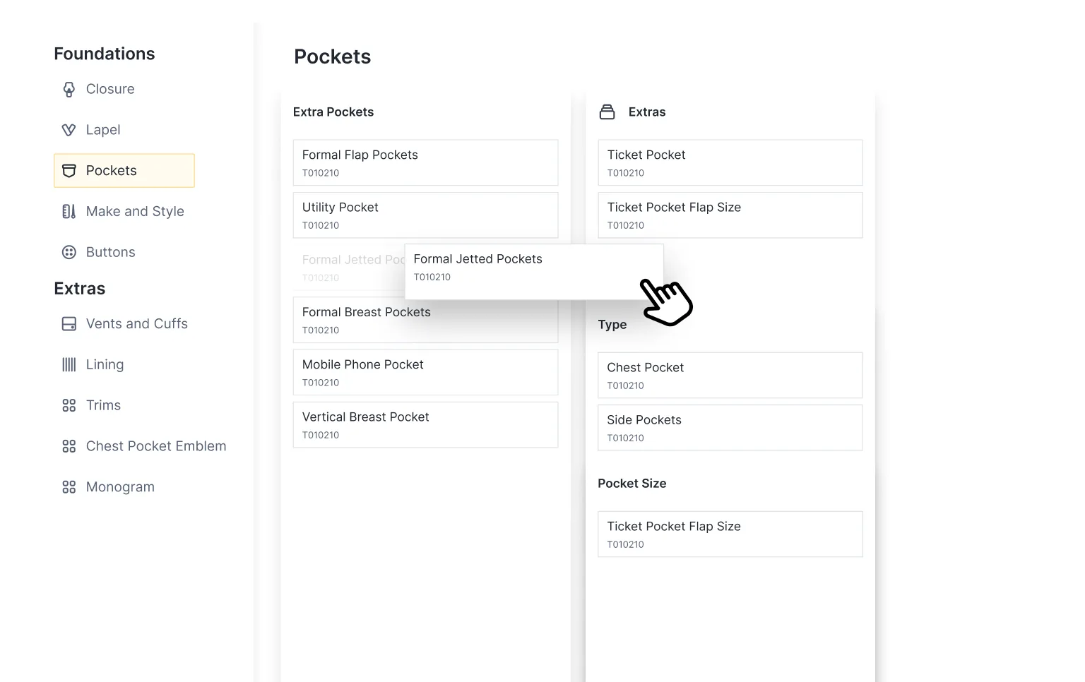 Admin configuration surface for tenant-level fabric, lining, and design-option setup.