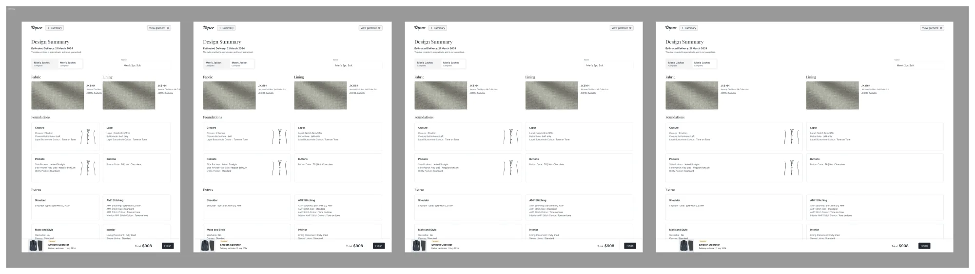 Summary view across desktop and tablet, designed to print.