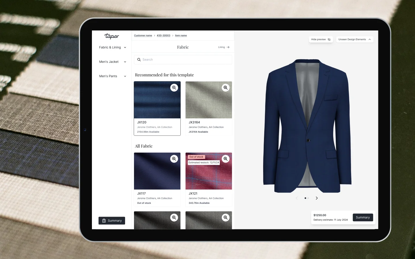 Taper Design 2.0 garment visualiser.