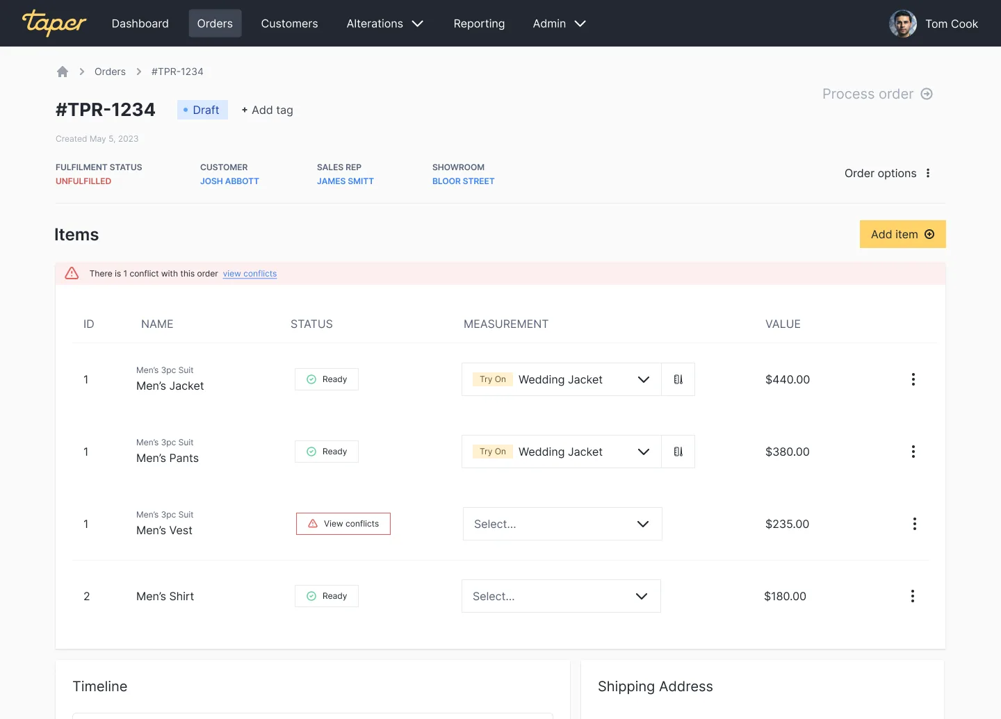 Before: the original order management surface, dense and low in visual hierarchy.