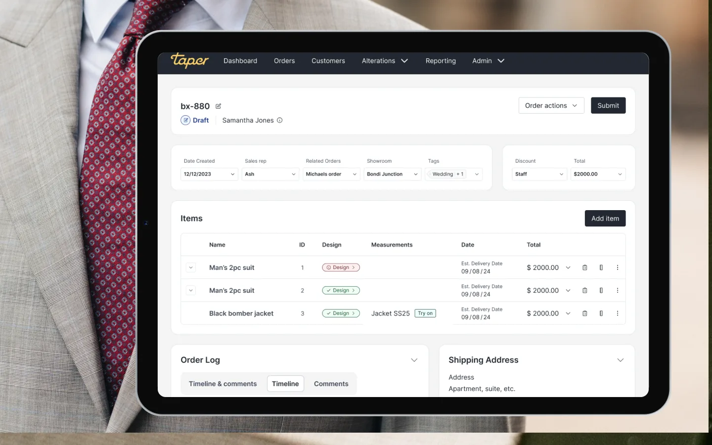 Taper order page redesign with COGS.